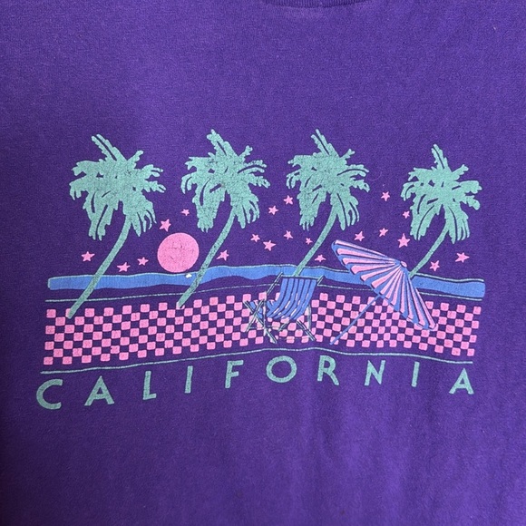 Vintage 90’s The Game California Beach Purple Single Stitch Tee Size Medium - Picture 2 of 6